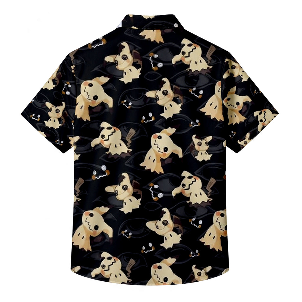 Pokemon Mimikyu Character Pattern Short Sleeve Button-Up Shirt