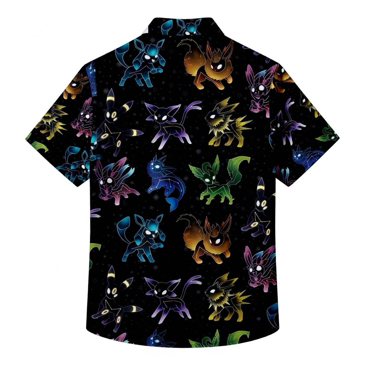 Pokemon Eevee Evolutions Colorful Character Pattern Short Sleeve Button-Up Shirt