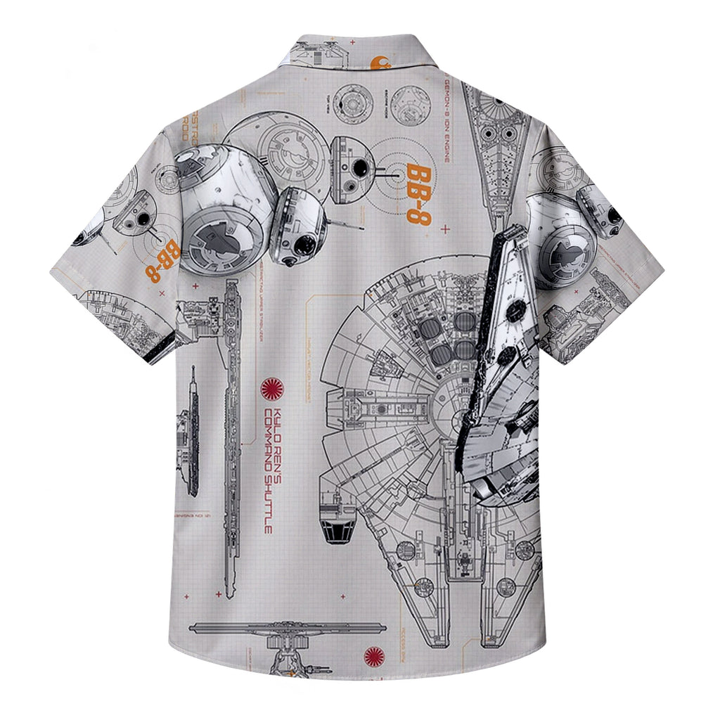 Gray Star Wars Millennium Falcon Starship Blueprint Short Sleeve Button-Up Shirt