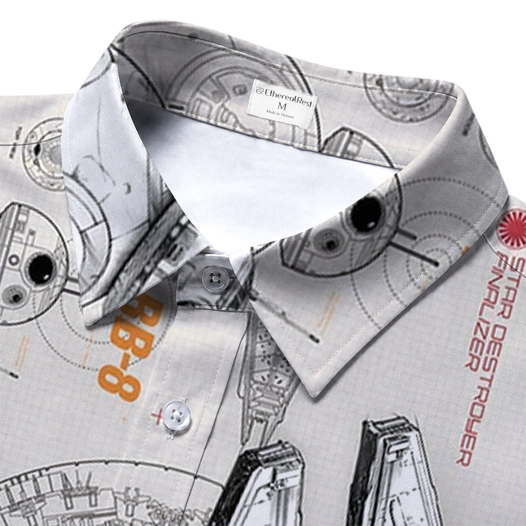 Gray Star Wars Millennium Falcon Starship Blueprint Short Sleeve Button-Up Shirt