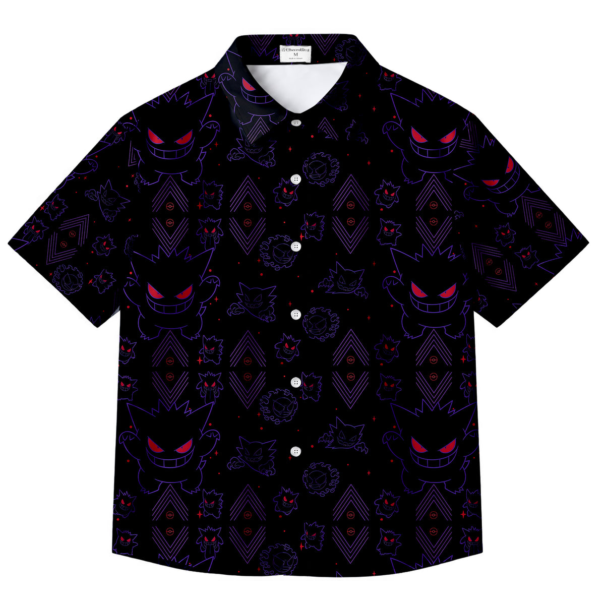 Gengar Haunter Gastly Ghost Pokémon Pattern Short Sleeve Button-Up Shirt