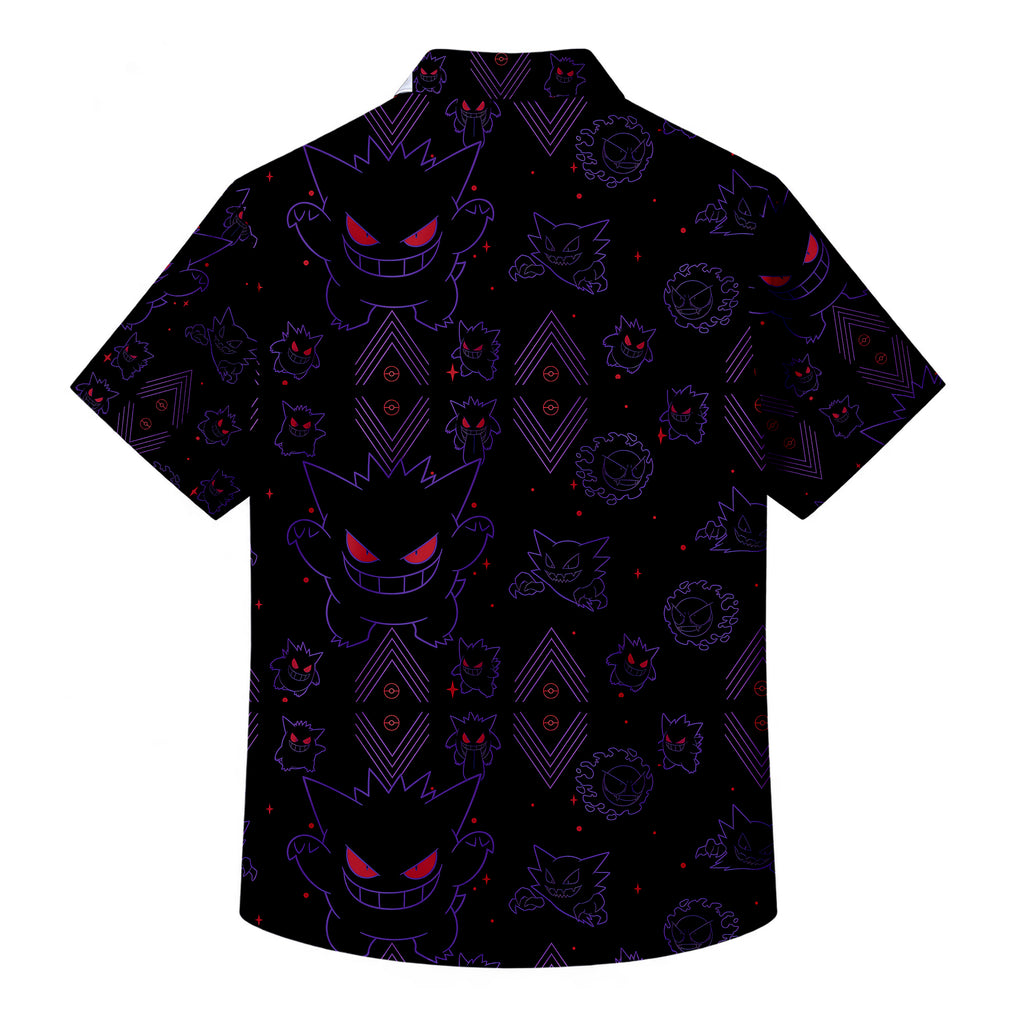 Gengar Haunter Gastly Ghost Pokémon Pattern Short Sleeve Button-Up Shirt