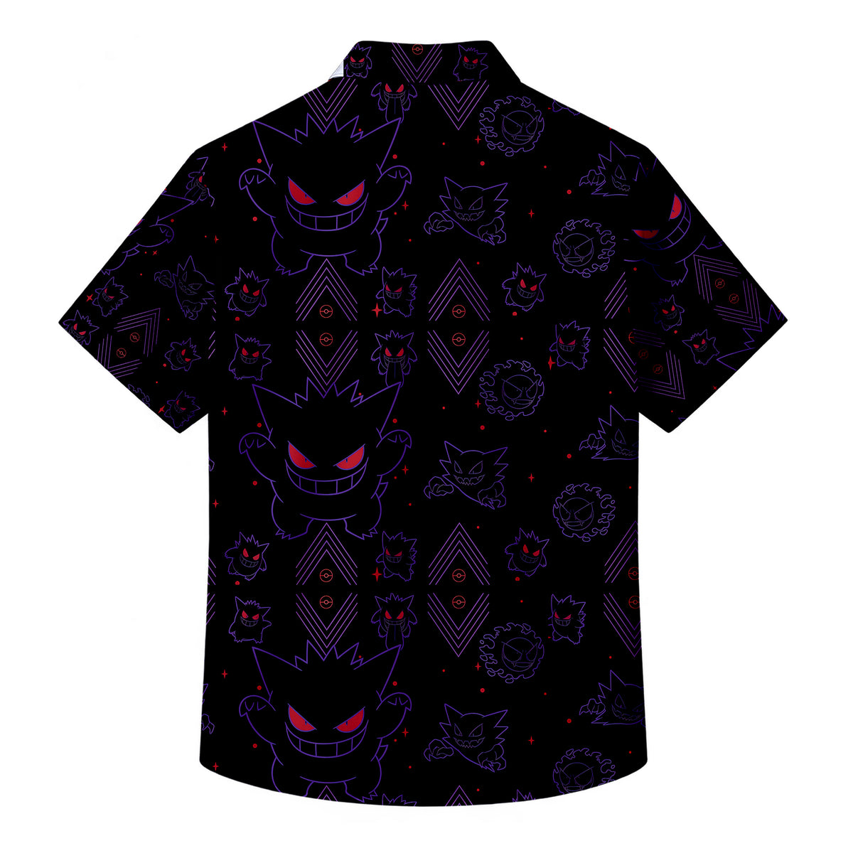 Gengar Haunter Gastly Ghost Pokémon Pattern Short Sleeve Button-Up Shirt