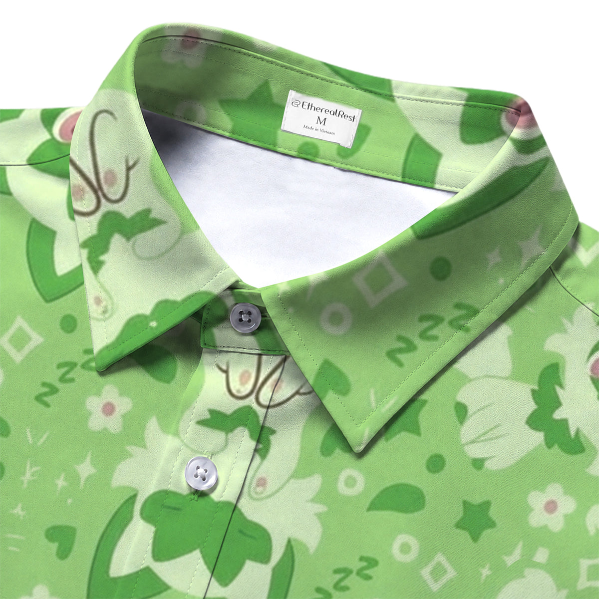 Pokemon Sprigatito Cute Character Pattern Short Sleeve Button-Up Shirt