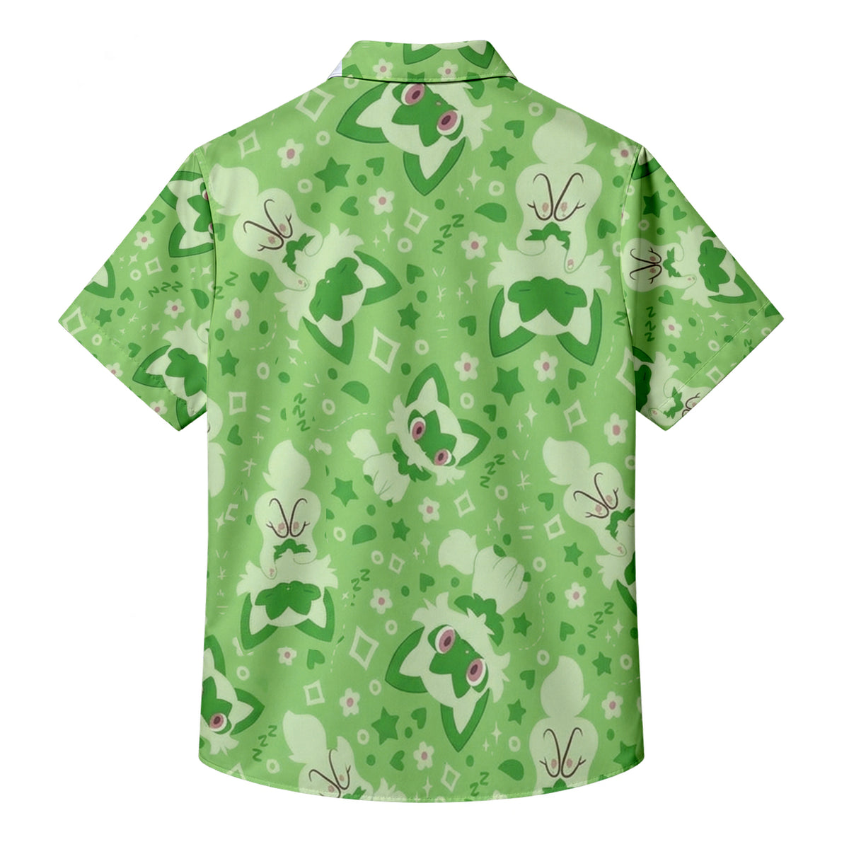 Pokemon Sprigatito Cute Character Pattern Short Sleeve Button-Up Shirt