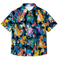 Pokemon Charizard Dragonite Pikachu Tropical Floral Pattern Short Sleeve Button-Up Shirt