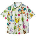 Pokemon Pikachu Charizard Eevee Tropical Floral Character Pattern Short Sleeve Button-Up Shirt