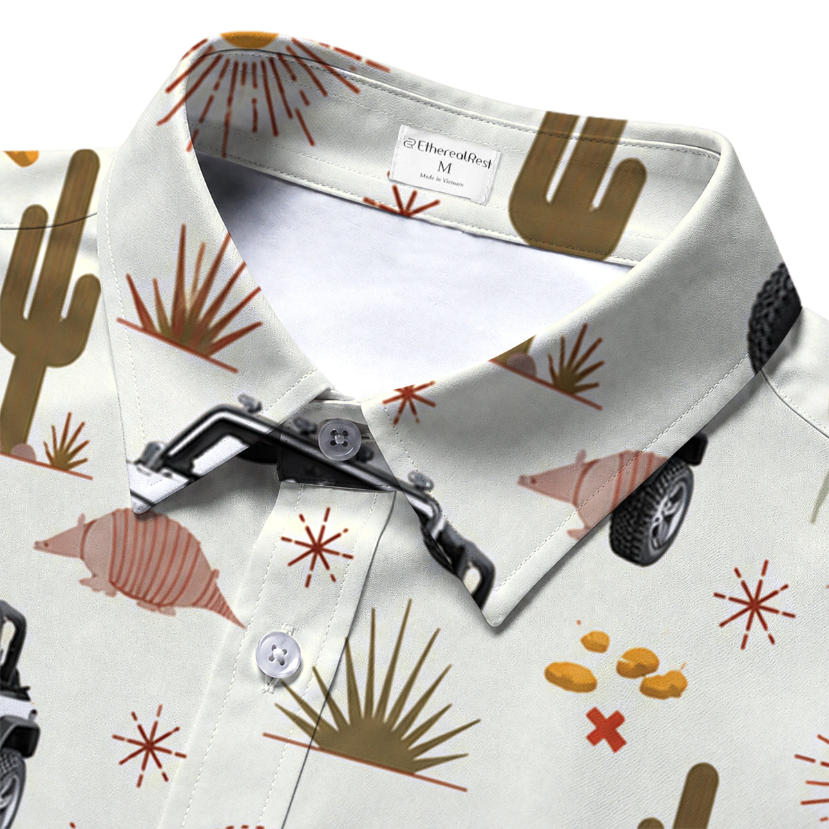 Jeep Off-Road Desert Cactus Southwest Pattern Short Sleeve Button-Up Shirt