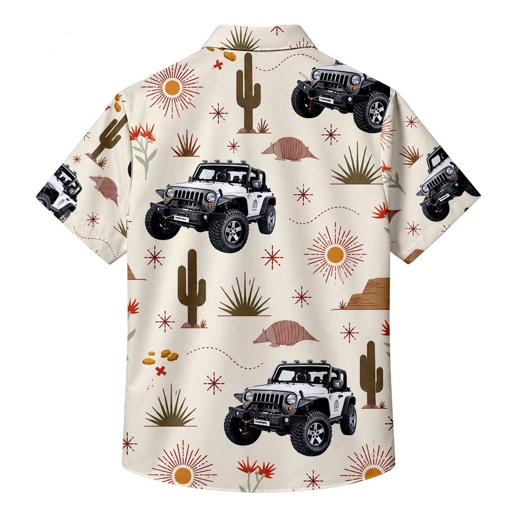 Jeep Off-Road Desert Cactus Southwest Pattern Short Sleeve Button-Up Shirt