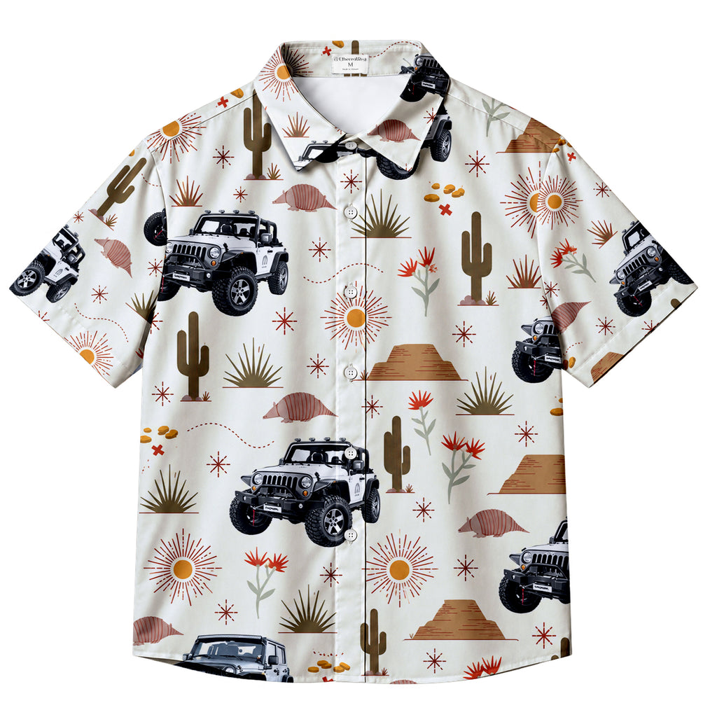 Jeep Off-Road Desert Cactus Southwest Pattern Short Sleeve Button-Up Shirt