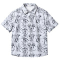 Disney Mickey Mouse Minnie Donald Duck Goofy Sketch Pattern Short Sleeve Button-Up Shirt