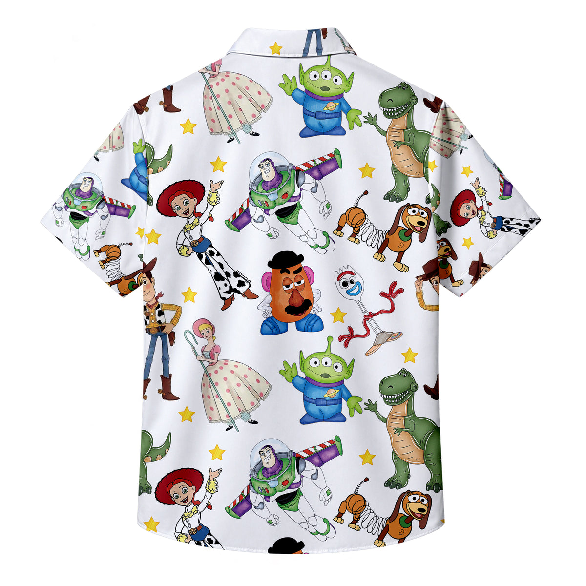 Disney Pixar Toy Story Woody Buzz Jessie Character Pattern Short Sleeve Button-Up Shirt