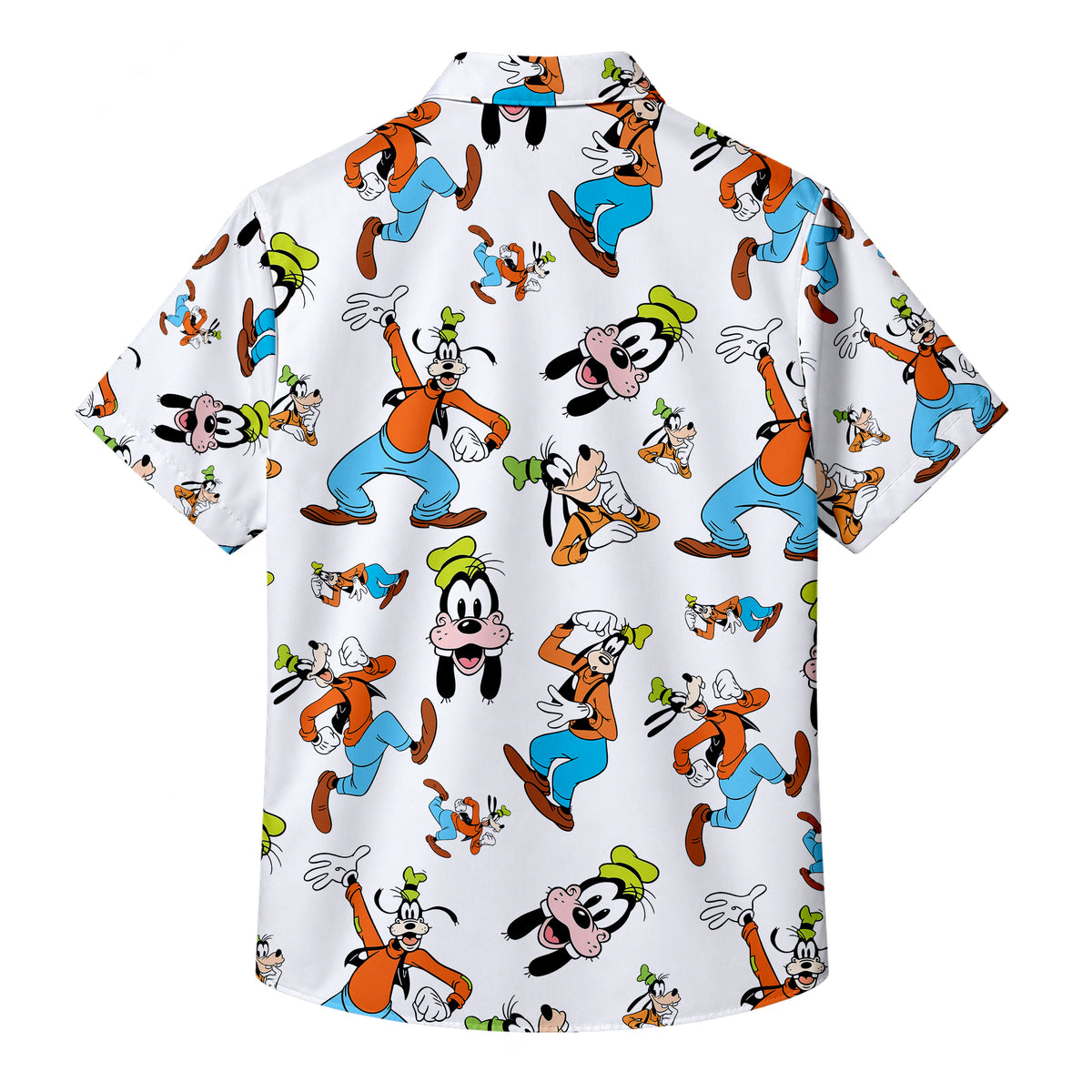 White Disney Goofy Cartoon Character Pattern Short Sleeve Button-Up Shirt