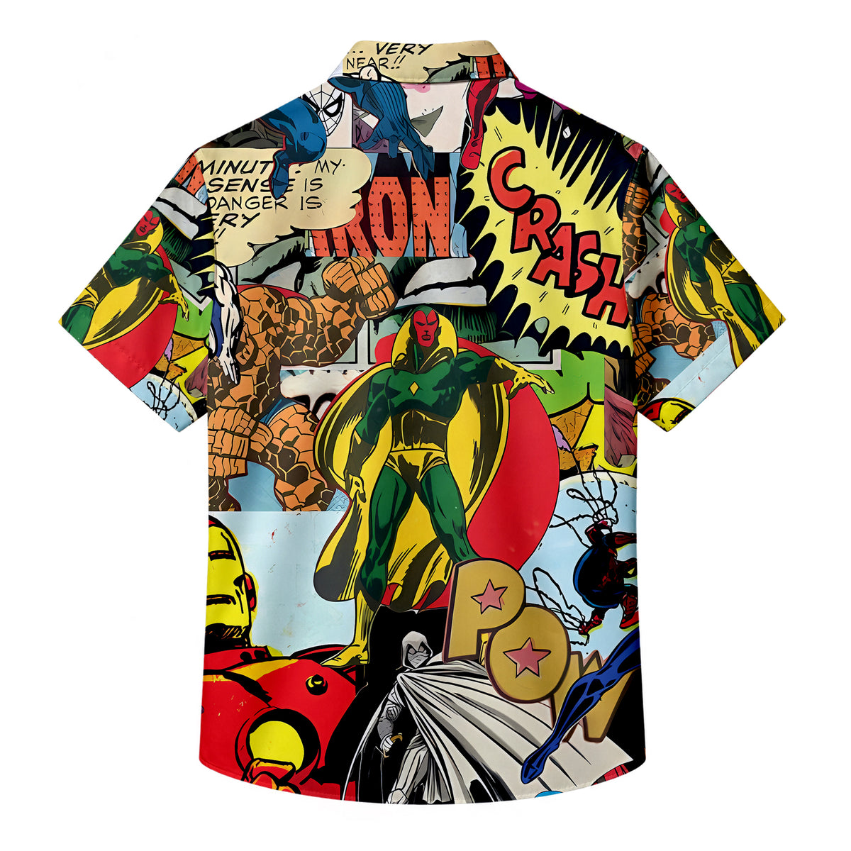 Multicolor Marvel Comic Superhero Collage Pattern Short Sleeve Button-Up Shirt