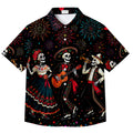 Day of the Dead Skeleton Mariachi Fiesta Pattern Short Sleeve Button-Up Shirt