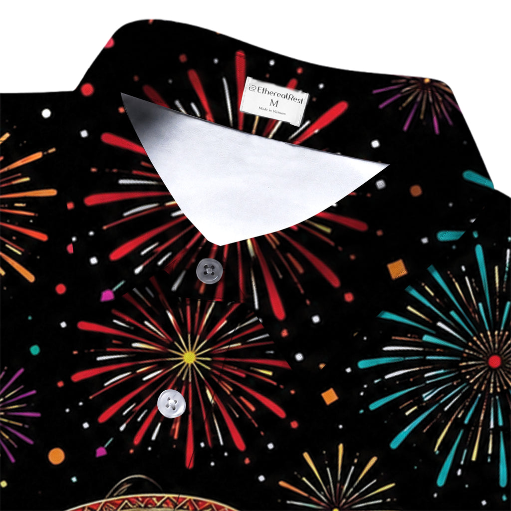 Day of the Dead Skeleton Mariachi Fiesta Pattern Short Sleeve Button-Up Shirt