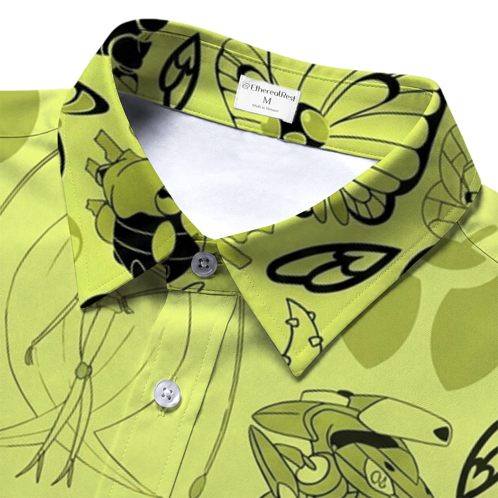 Pokemon Bug Type Insect Character Pattern Short Sleeve Button-Up Shirt