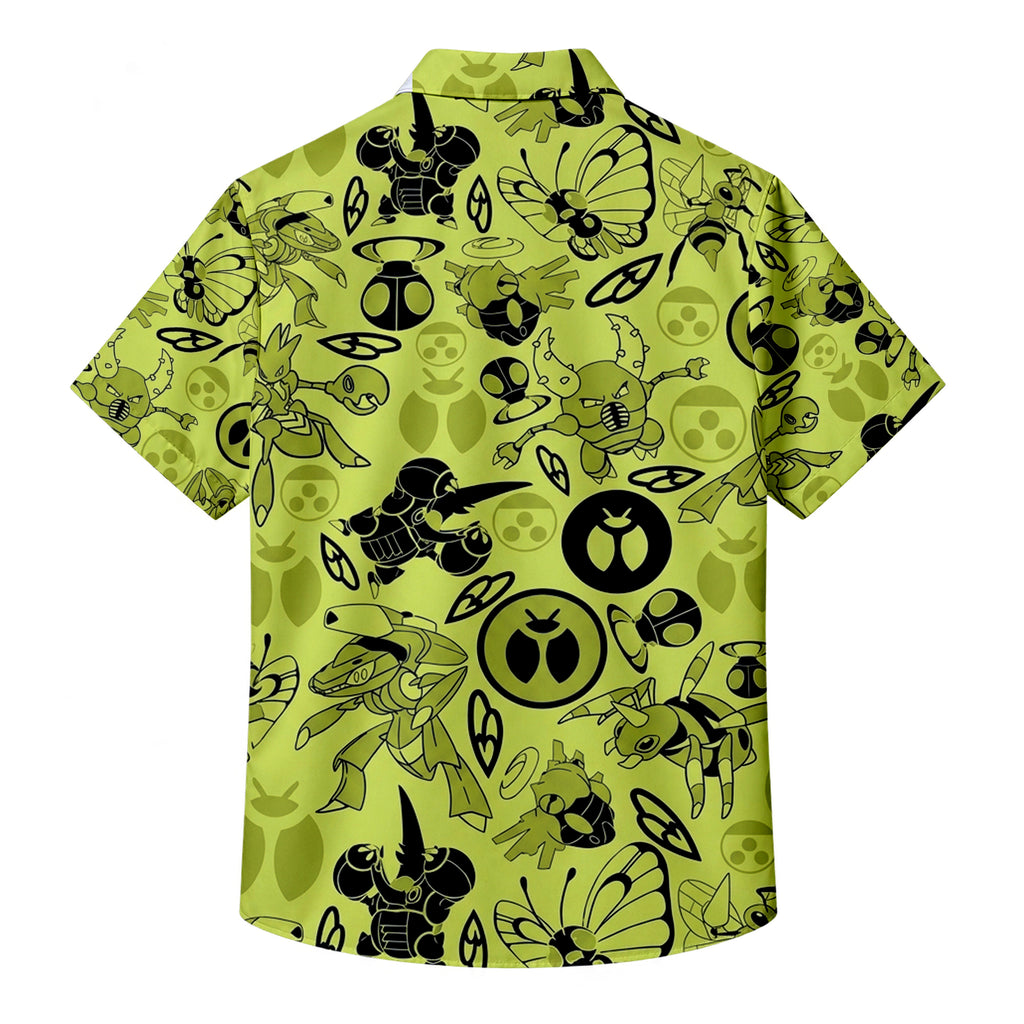 Pokemon Bug Type Insect Character Pattern Short Sleeve Button-Up Shirt