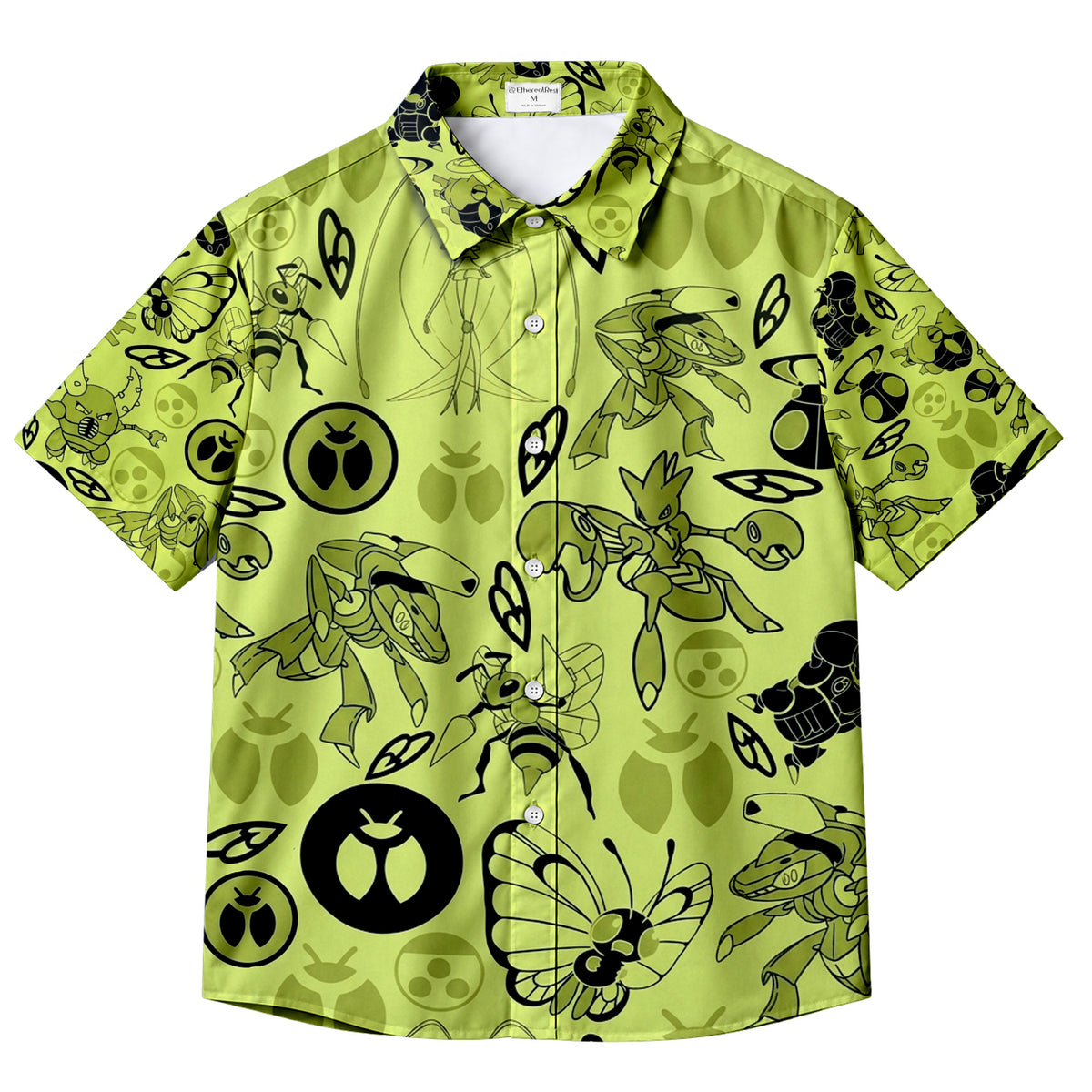 Pokemon Bug Type Insect Character Pattern Short Sleeve Button-Up Shirt