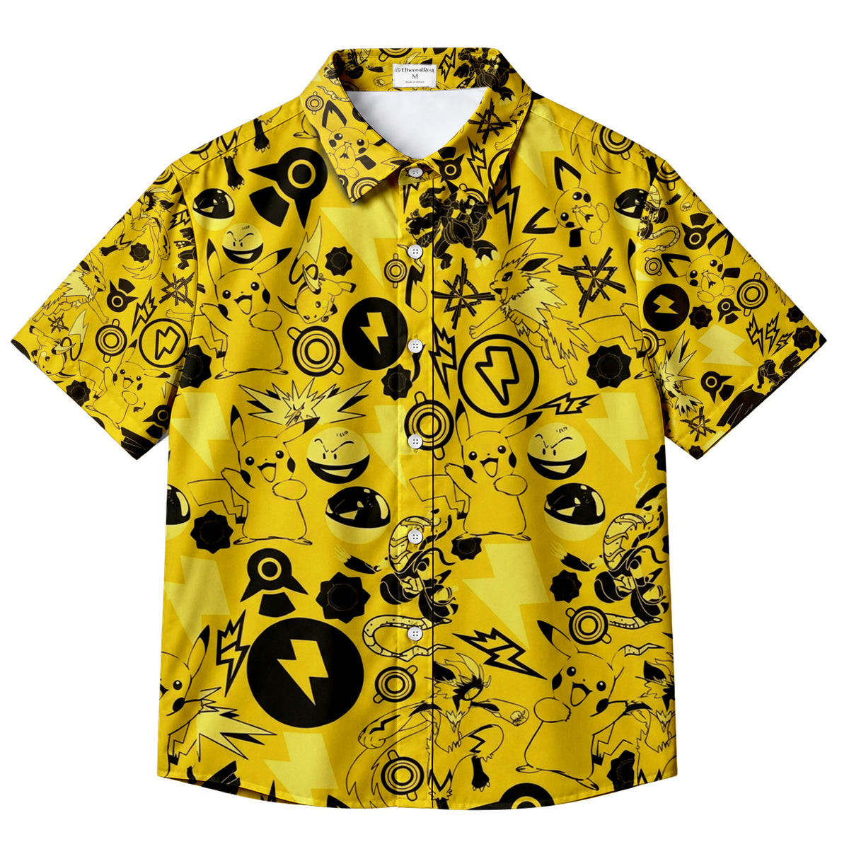 Pokemon Pikachu Jolteon Electric Type Character Pattern Short Sleeve Button-Up Shirt