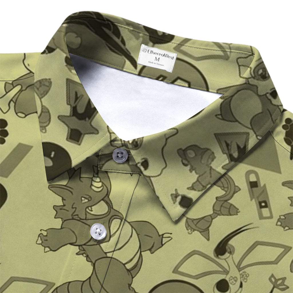 Pokemon Ground Type Cubone Flygon Character Pattern Short Sleeve Button-Up Shirt