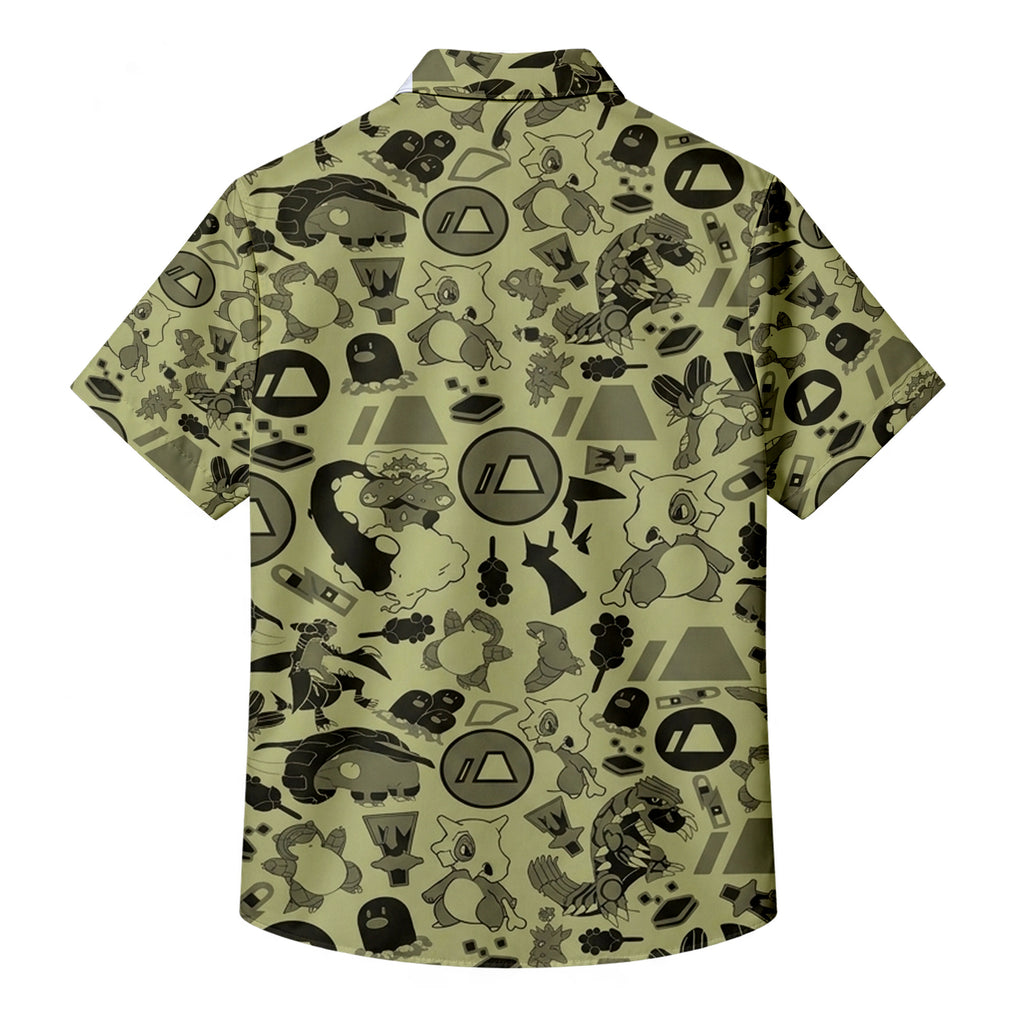 Pokemon Ground Type Cubone Flygon Character Pattern Short Sleeve Button-Up Shirt