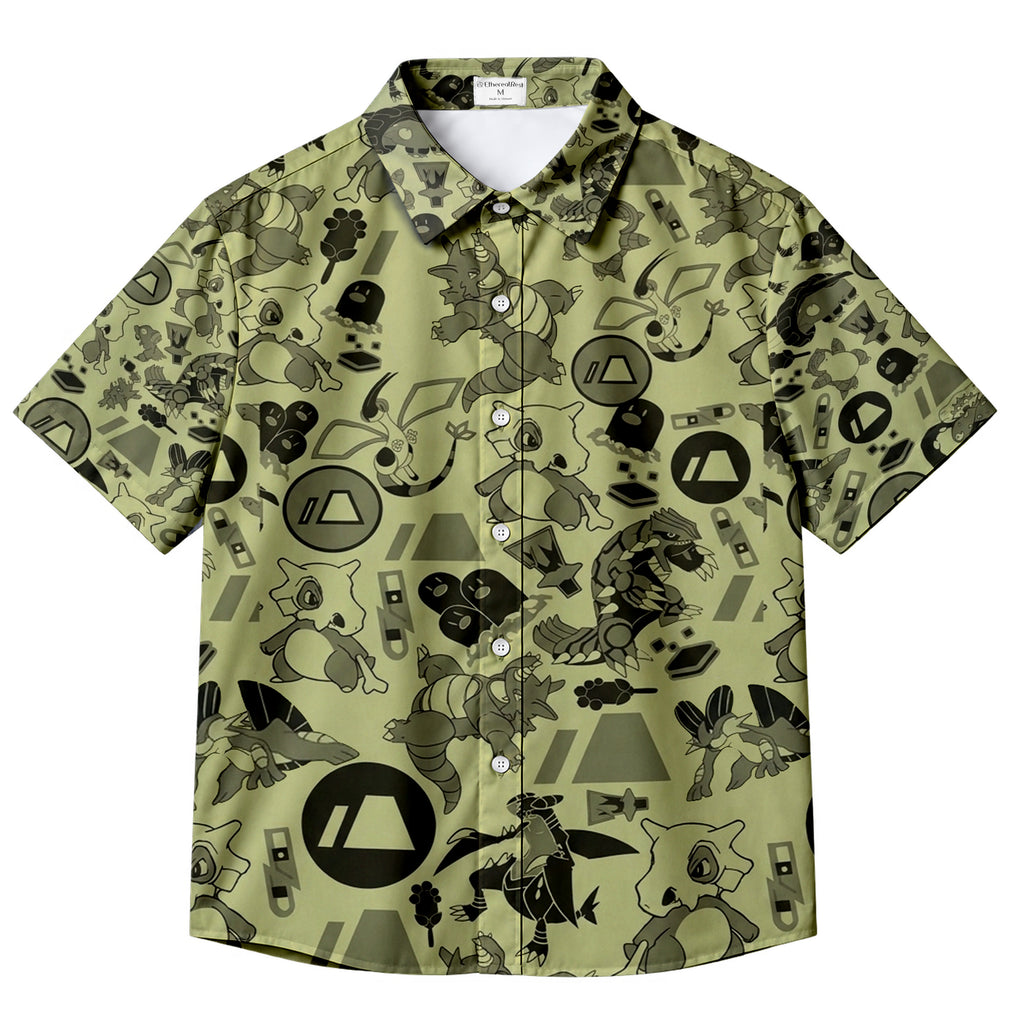 Pokemon Ground Type Cubone Flygon Character Pattern Short Sleeve Button-Up Shirt