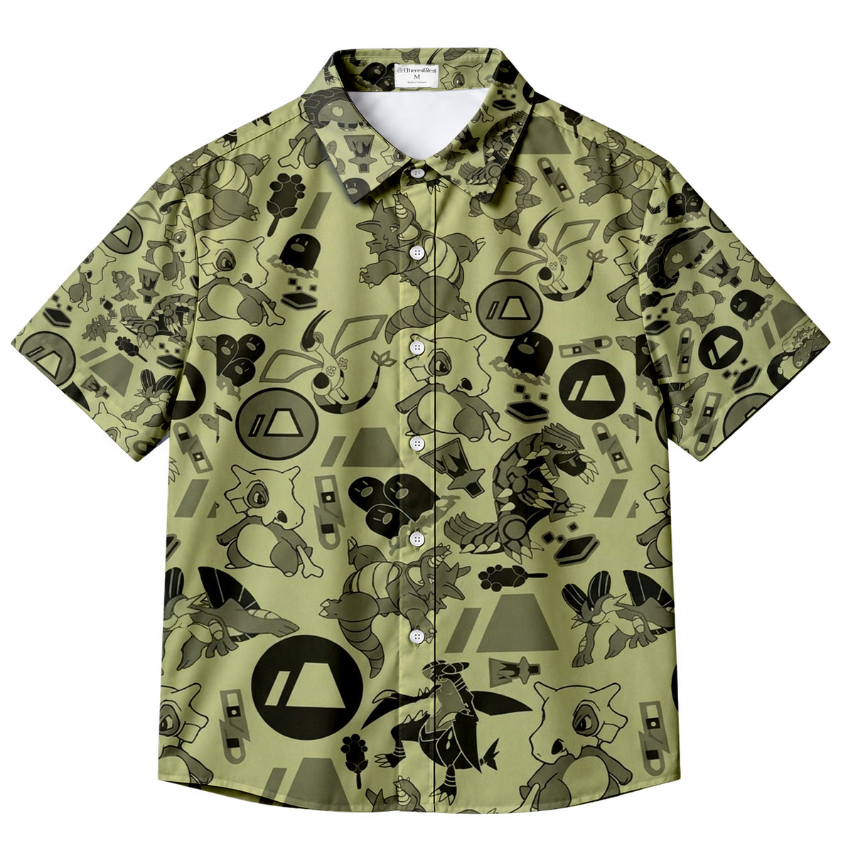 Pokemon Ground Type Cubone Flygon Character Pattern Short Sleeve Button-Up Shirt