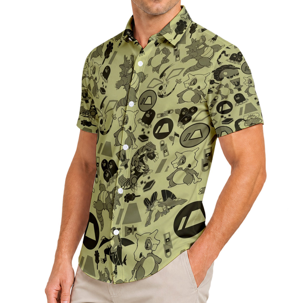Pokemon Ground Type Cubone Flygon Character Pattern Short Sleeve Button-Up Shirt