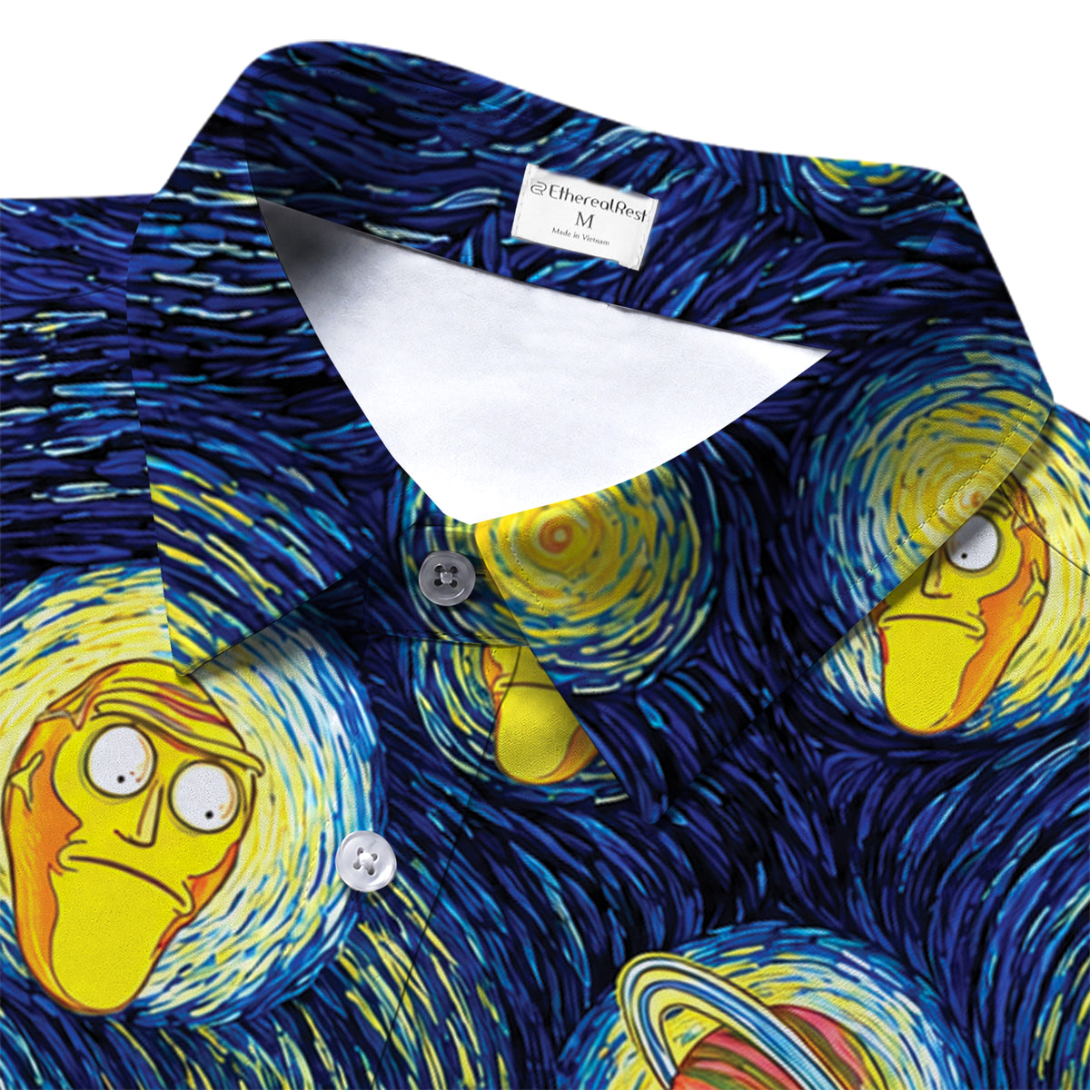 Rick and Morty Starry Night Space Art Pattern Short Sleeve Button-Up Shirt
