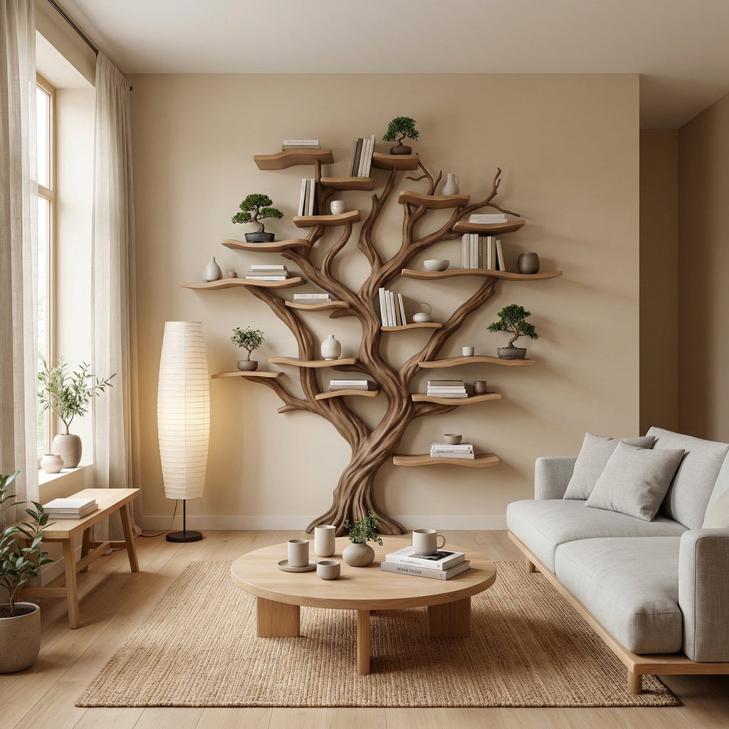 Tree Branch Bookshelf Decor Solid Wood Carving SINLTB014