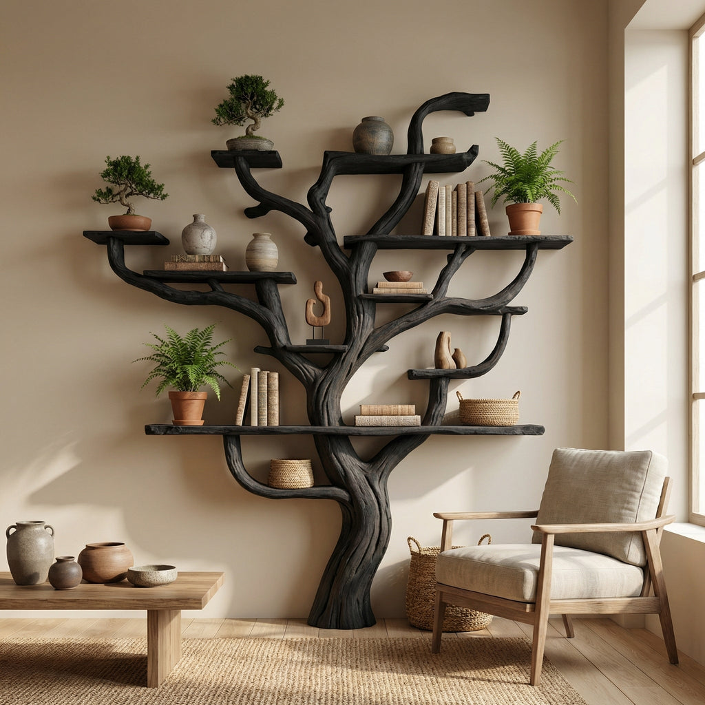 Corner Branch Shelf Wood Bookcase Wall Mounted SINLTB124
