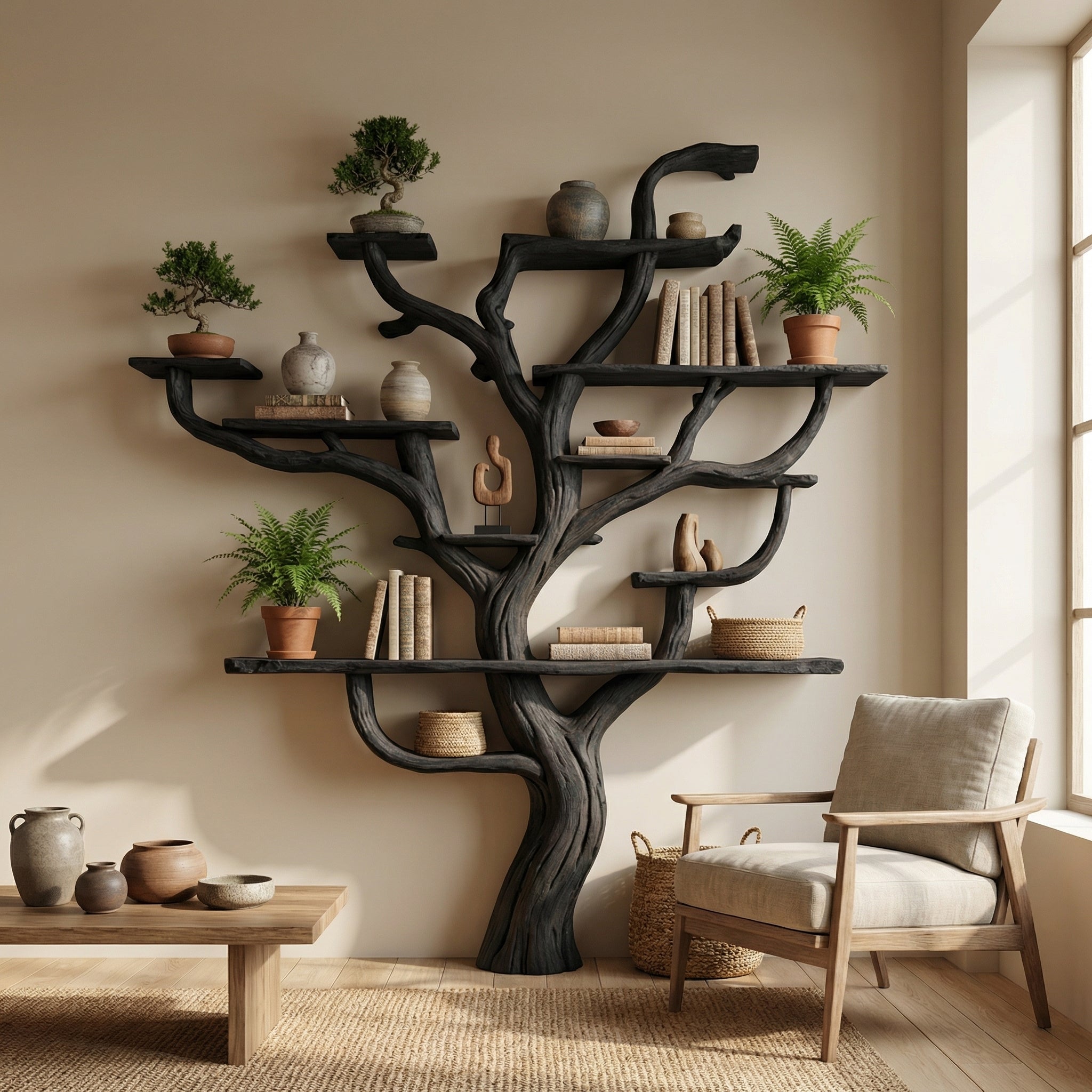 Corner Branch Shelf Wood Bookcase Wall Mounted SINLTB124