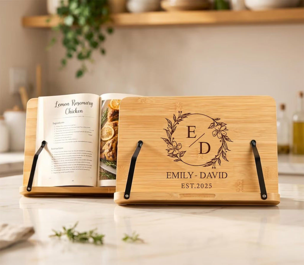 Personalized Cookbook Stand, Recipe Book Holder, Wooden Cookbook Holder, Cookbook Display, Housewarming Gifts for Couples, New Home Gift