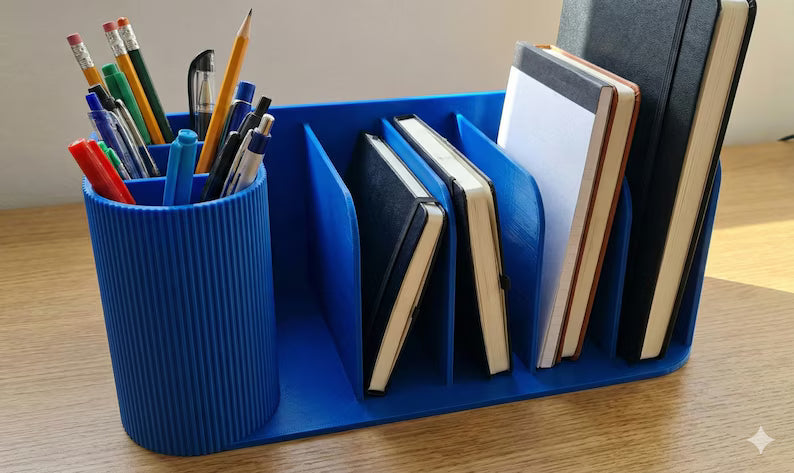 Modern Desk Organiser Ribbed Pen Holder & Notebook Stand Minimalist Office Storage Custom Colour fall gift