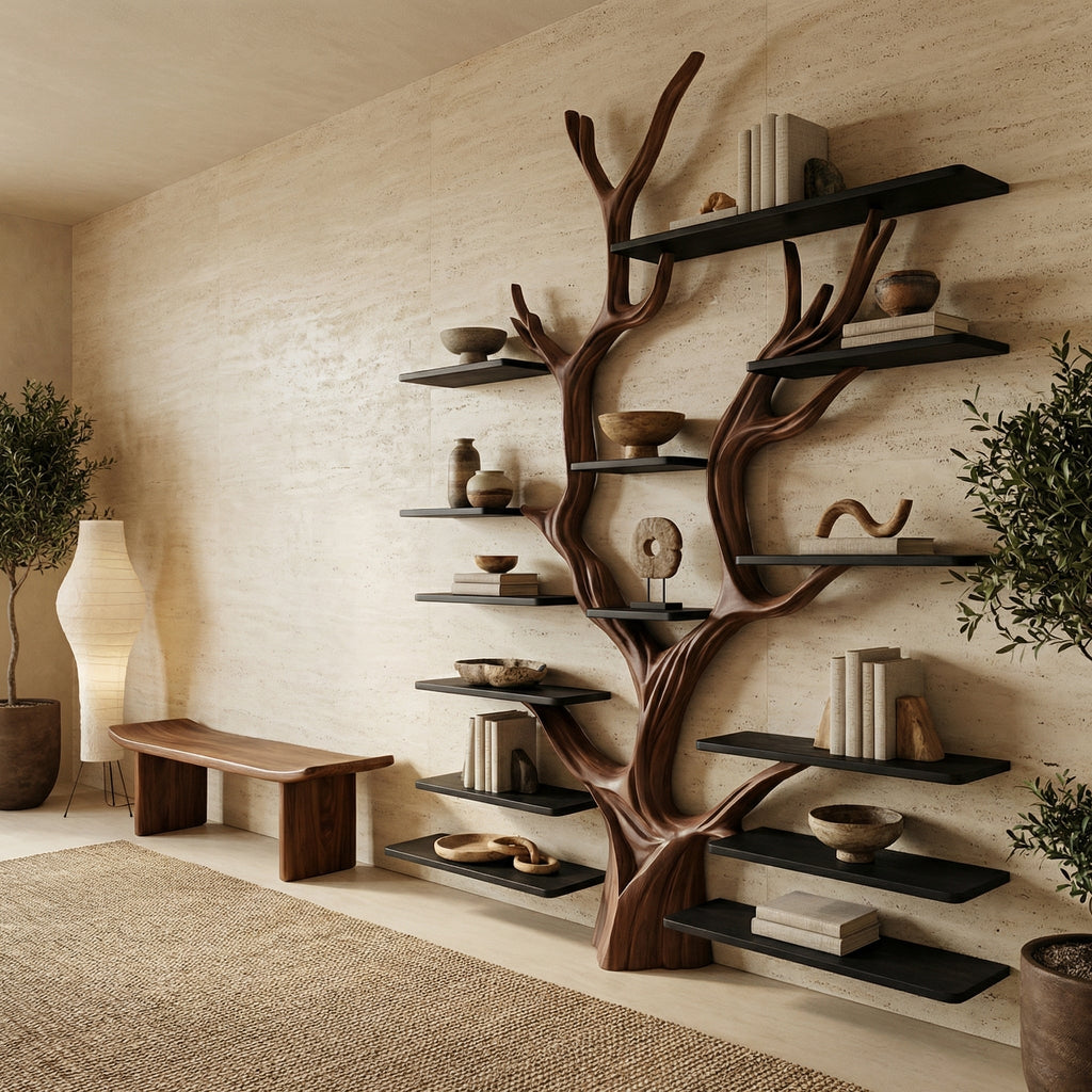 Sculptural Tree Bookcase - Artisan Tree-Inspired Wall Unit SINLSATB179
